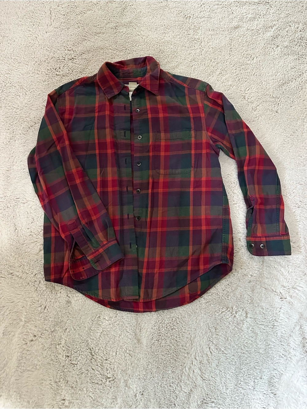 Eddie Bauer Red and Green Plaid Button-Down Shirt